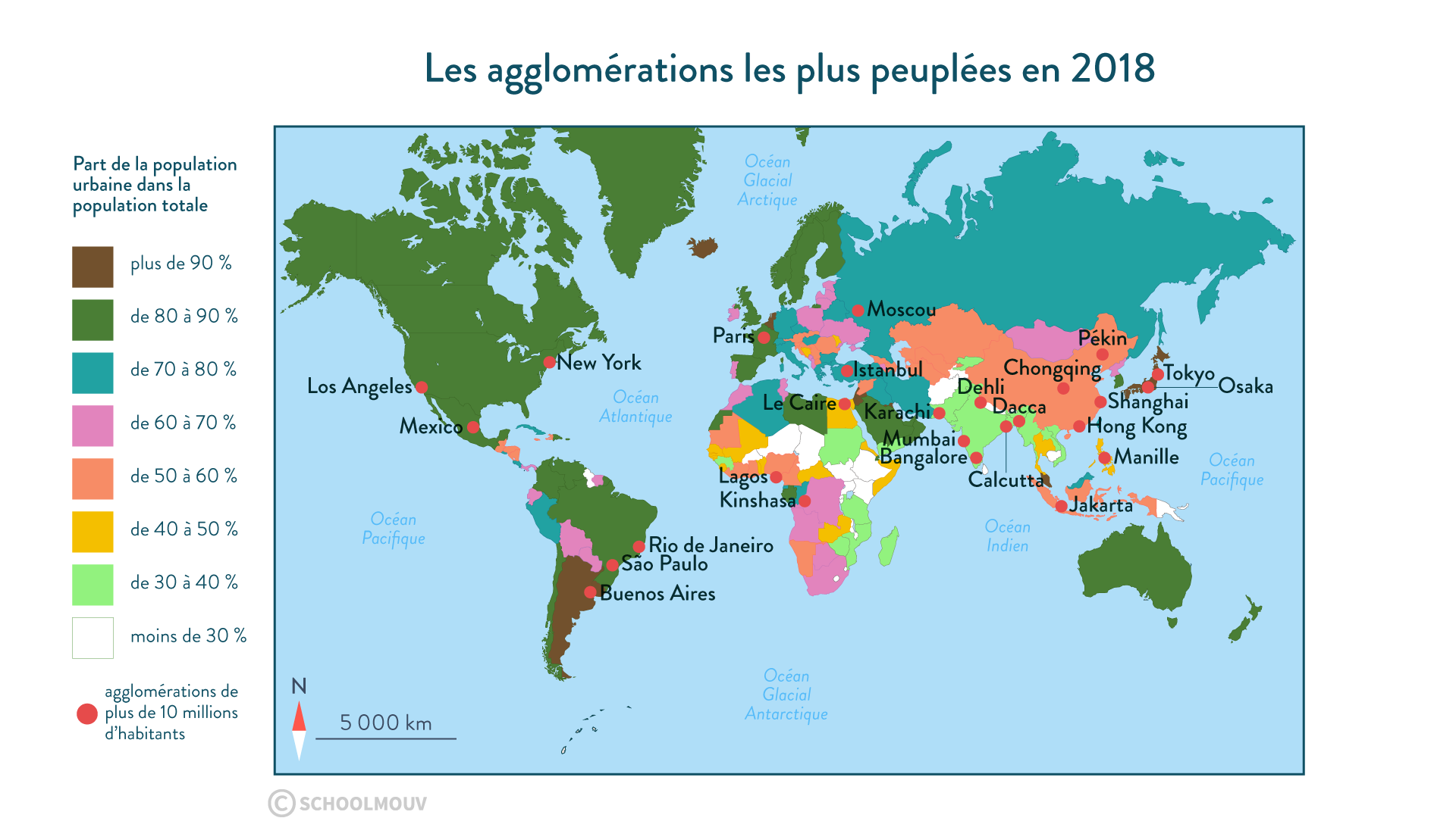 Carte des agglomérations les plus peuplées en 2018