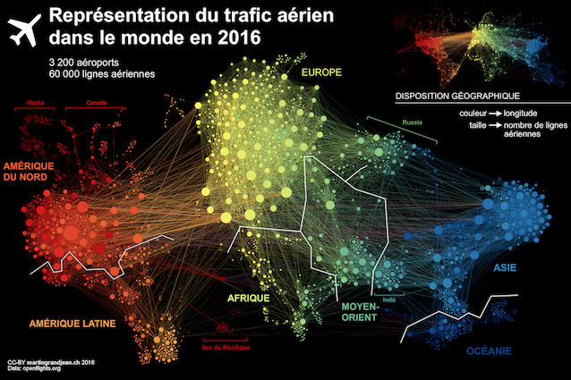 Carte du trafic aérien dans le monde en 2016