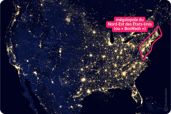 Vue de nuit des États-Unis