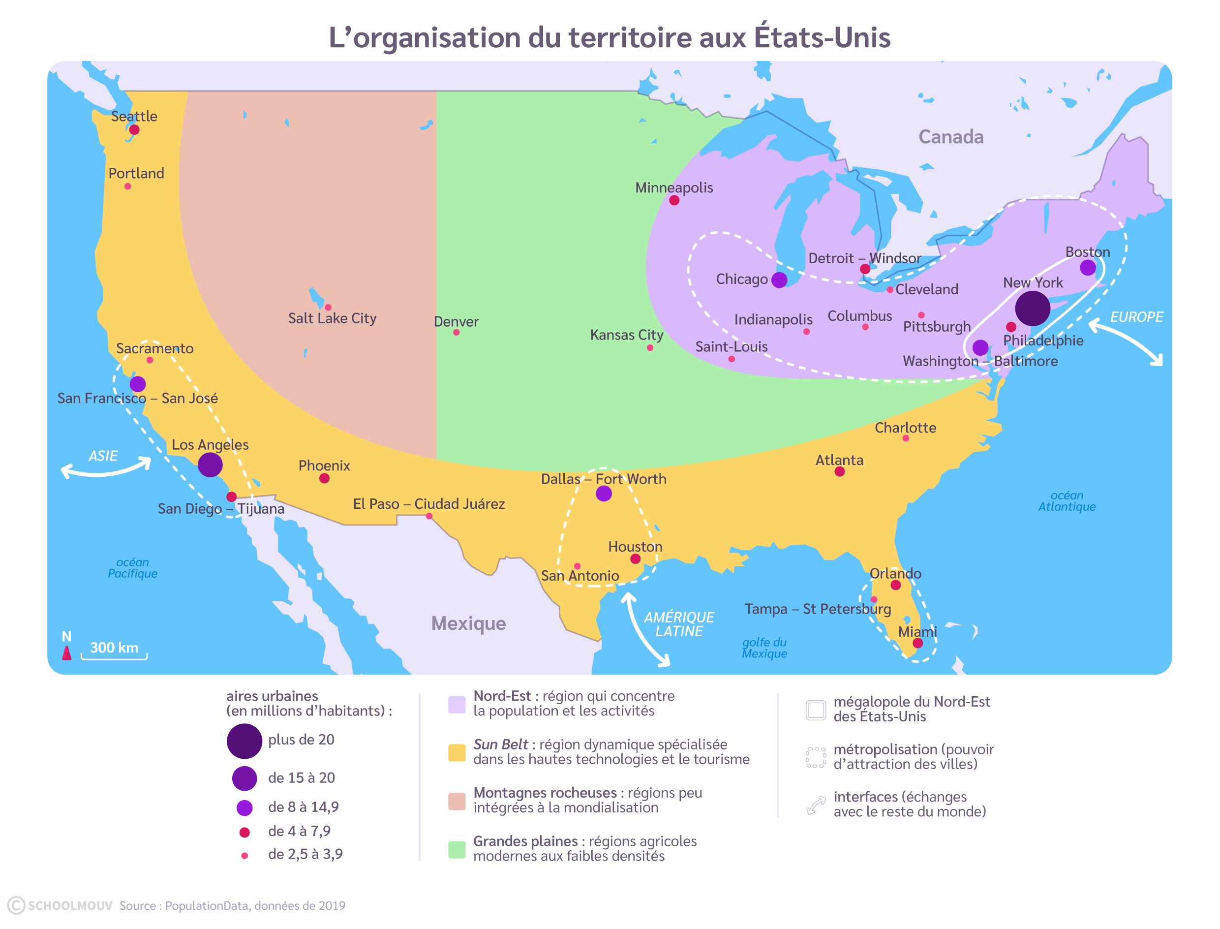 Les principales aires urbaines aux États-Unis