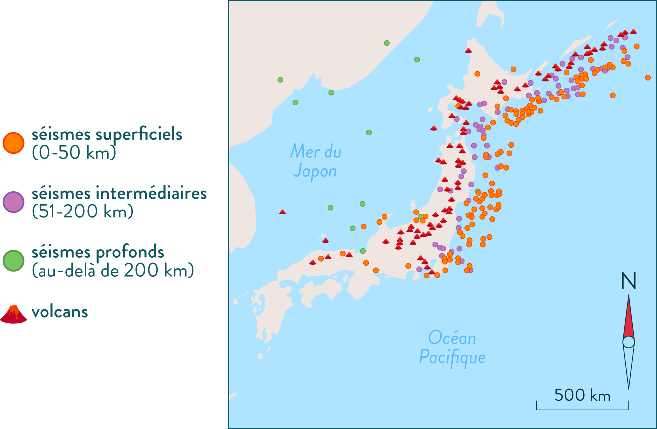 Carte des séismes survenus au Japon