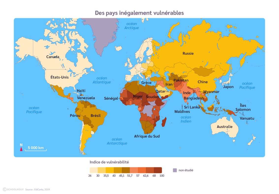 carte mondiale des inégalités de la vulnérabilité face aux risque