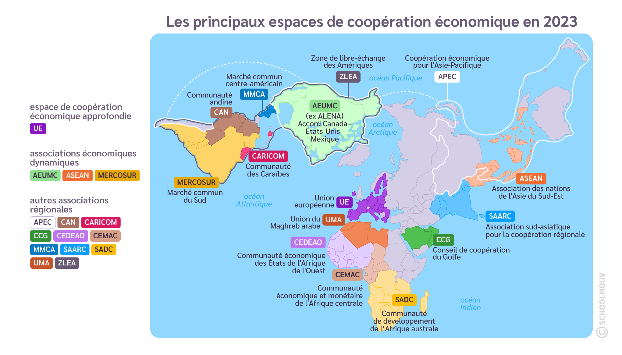 Carte des principales organisations économiques mondiales