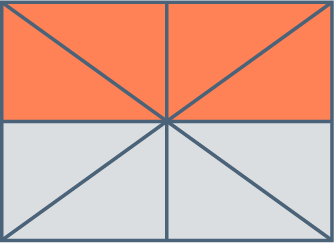 Maths CE2 - On partage un rectangle en 8 parts égales et on représente 4/8, soit la moitié, soit 1/2.