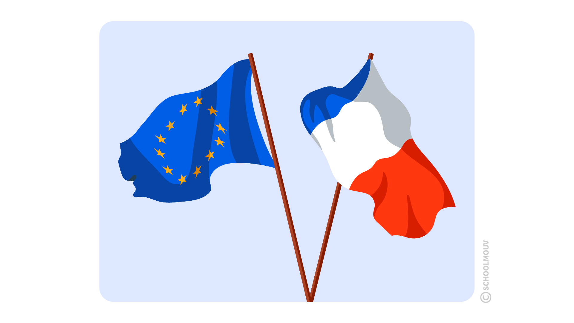 Le drapeau européen (à gauche) et le drapeau français (à droite)
