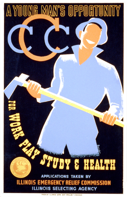 Une affiche de promotion du Civilian Conservation Corps réalisée vers 1935
