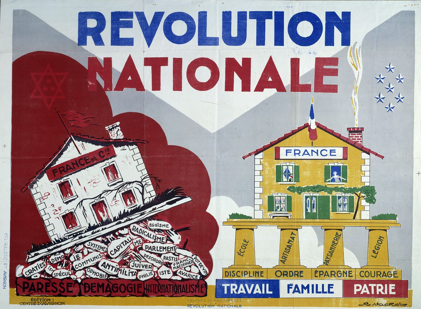Le programme de la Révolution nationale est porté par le régime de Vichy, qui met fin à la III<sup>e</sup> république.
