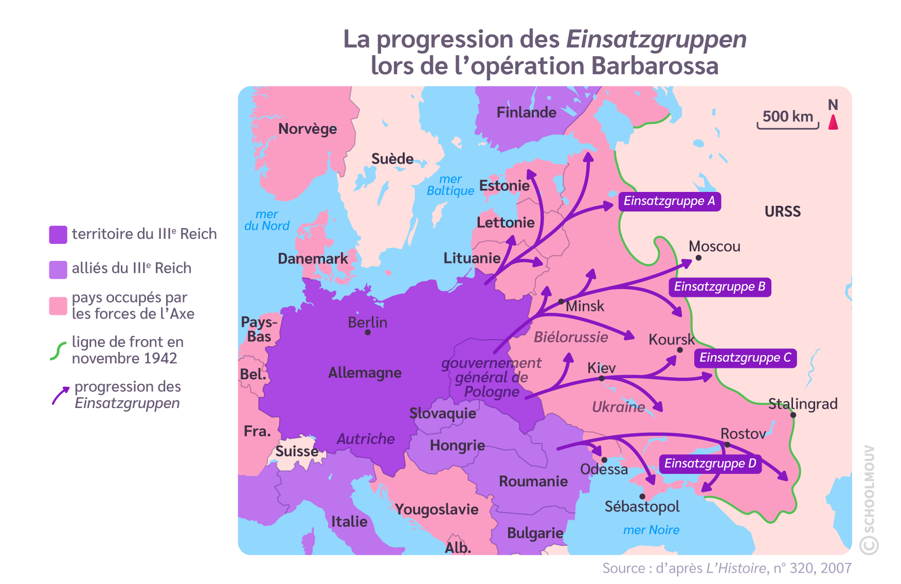 Carte du déploiement des Einsatzgruppen sur le front de l’Est