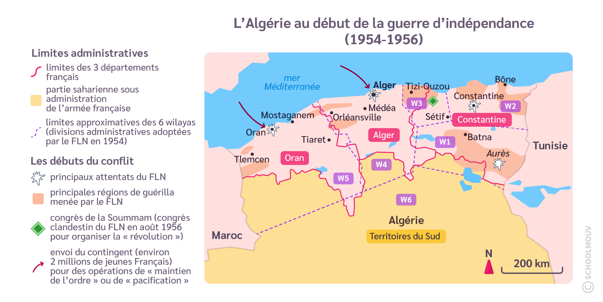 carte du début de la guerre d’Algérie