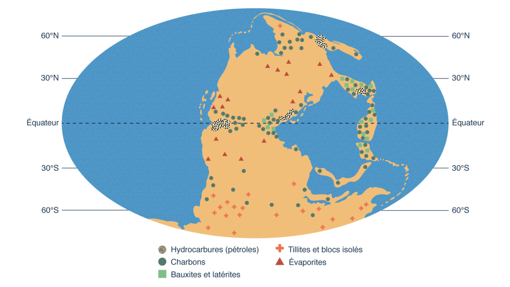 Carte de la répartition des roches sédimentaires au permo-corbonifère