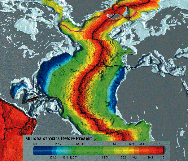 L’âge de la croûte océanique nord-atlantique
