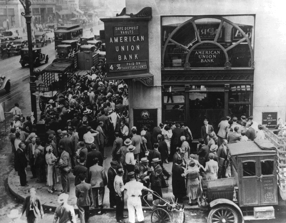 Faillite d’une banque américaine pendant la crise de 1929