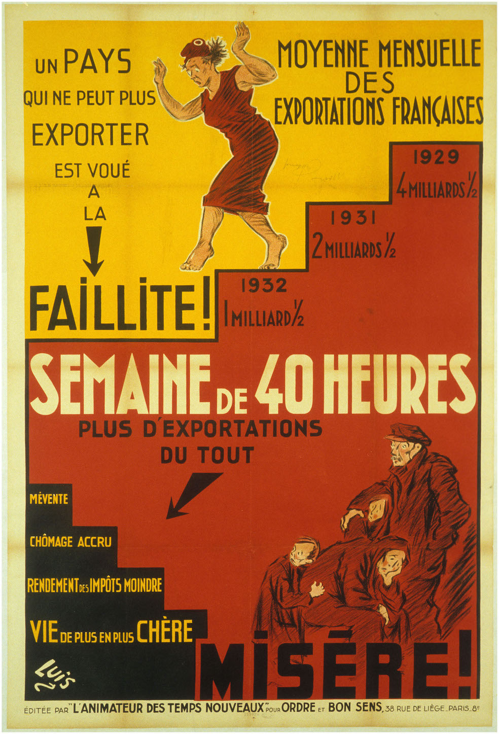 Une affiche hostile aux mesures édictées par le Front populaire